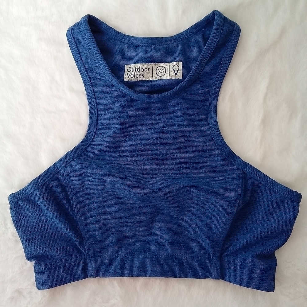 Outdoor Voices Blue Athena Crop Top High Neck Sports Bra Size XS